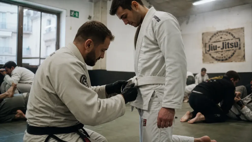 nice jiu jitsu à Nice : coach et débutant sur le tatami