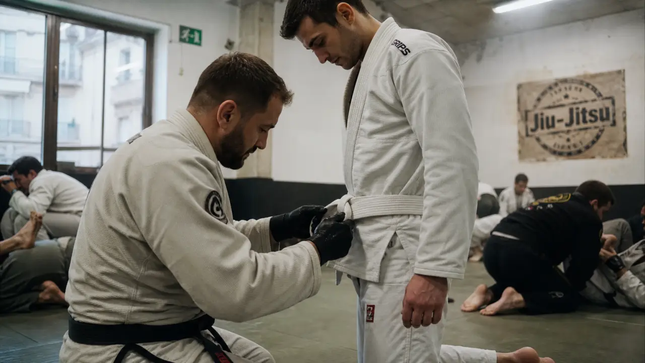 nice jiu jitsu à Nice : coach et débutant sur le tatami