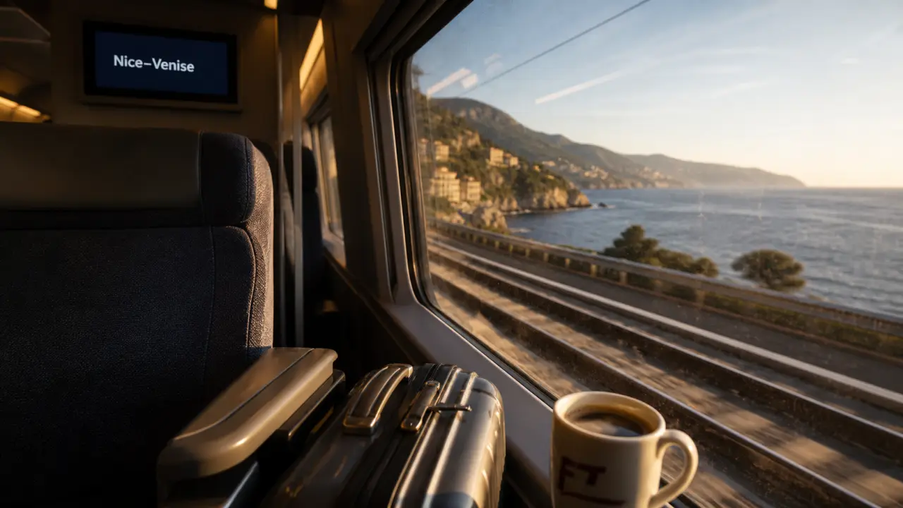 Nice Venise train : intérieur TGV vers l’Italie, vue fenêtre