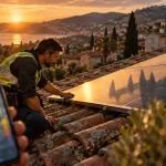 Panneau solaire alpes maritimes : technicien vérifie orientation et ombres sur toiture