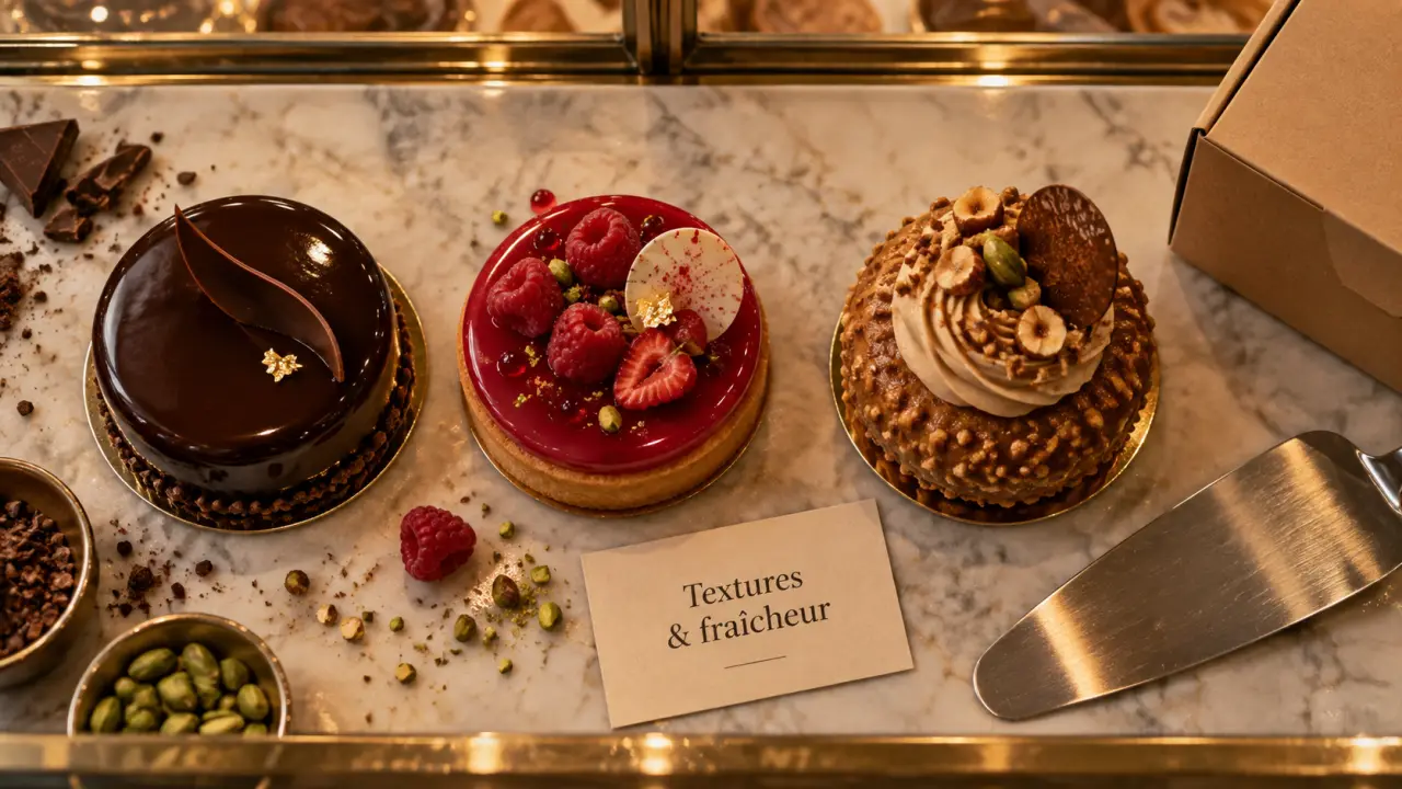 Patisserie a nice : entremets et tartes devant une vitrine