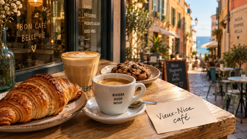 Café nice à Vieux-Nice : espresso et croissant