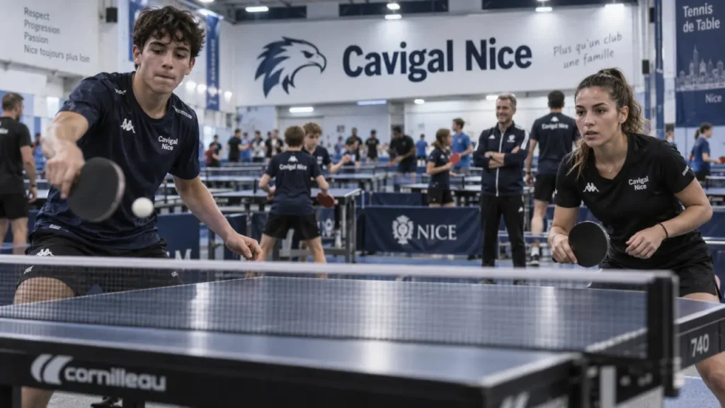 Cavigal Nice tennis de table : joueurs devant 20 tables